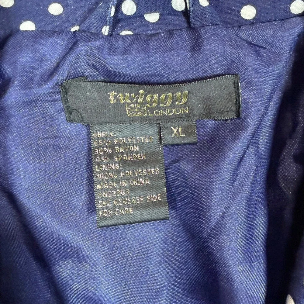 Twiggy London Navy‎ Blue White Polka Dot Single Button Blazer Jacket XL